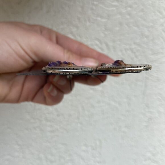 Hand Crafted Drop Earrings, Dried Forget Me Not set in a Silver Oval - Picture 5 of 8